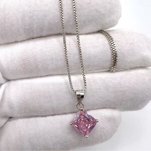 .925 Sterling Silver Pink Cz Necklace